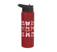 Coquette Aesthetic Pink Bow and Red Cherries Girls Kids Stainless Steel Insulated Water Bottle