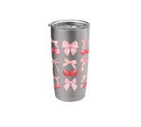 Coquette Aesthetic Pink Bow and Red Cherries Girls Kids Vaso térmico de acero inoxidable de doble pared