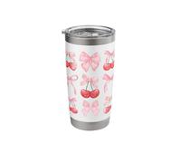 Coquette Aesthetic Pink Bow and Red Cherries Girls Kids Vaso térmico de acero inoxidable de doble pared