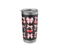 Coquette Aesthetic Pink Bow and Red Cherries Girls Kids Vaso térmico de acero inoxidable de doble pared