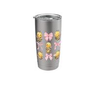 Coquette Bee Pink Bow Bumblebee Theme Birthday Girls Vaso térmico de acero inoxidable de doble pared