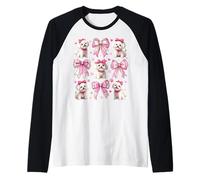 Coquette Bichon Frise Dog Mom Pink Ribbon Girl Camiseta Manga Raglan