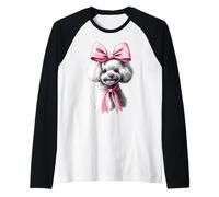 Coquette Bichon Frise Dog Mom Pink Ribbon Girl Camiseta Manga Raglan