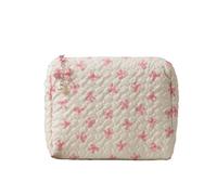 Coquette - Bolsa de maquillaje con lazo para mujer, bonito organizador de cosméticos de mano Y2K acolchado, bolsa de almacenamiento para artículos de tocador, Rosado, L, Lindo