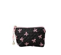 Coquette - Bolsa de maquillaje con lazo para mujer, bonito organizador de cosméticos de mano Y2K acolchado, bolsa de almacenamiento para artículos de tocador, Negro -, S, Lindo