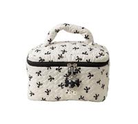 Coquette - Bolsa de maquillaje con lazo para mujer, bonito organizador de cosméticos de mano Y2K acolchado, bolsa de almacenamiento para artículos de tocador, Blanco, XL, Lindo