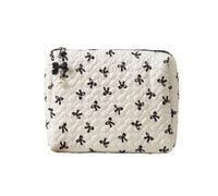 Coquette - Bolsa de maquillaje con lazo para mujer, bonito organizador de cosméticos de mano Y2K acolchado, bolsa de almacenamiento para artículos de tocador, Blanco, L, Lindo