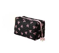 Coquette - Bolsa de maquillaje con lazo para mujer, bonito organizador de cosméticos de mano Y2K acolchado, bolsa de almacenamiento para artículos de tocador, Negro -, M, Lindo