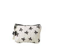 Coquette - Bolsa de maquillaje con lazo para mujer, bonito organizador de cosméticos de mano Y2K acolchado, bolsa de almacenamiento para artículos de tocador, Blanco, S, Lindo