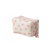 Coquette - Bolsa de maquillaje con lazo para mujer, bonito organizador de cosméticos de mano Y2K acolchado, bolsa de almacenamiento para artículos de tocador, Rosado, M, Lindo