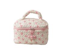 Coquette - Bolsa de maquillaje con lazo para mujer, bonito organizador de cosméticos de mano Y2K acolchado, bolsa de almacenamiento para artículos de tocador, Rosado, XL, Lindo