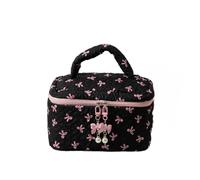 Coquette - Bolsa de maquillaje con lazo para mujer, bonito organizador de cosméticos de mano Y2K acolchado, bolsa de almacenamiento para artículos de tocador, Negro -, XL, Lindo
