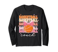 Coquette Bow Basketball Coach Groovy Retro Vibes Manga Larga
