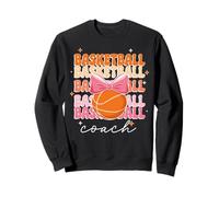 Coquette Bow Basketball Coach Groovy Retro Vibes Sudadera