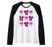 Coquette Bow Bisexual Bi Pride Flag Ribbon Ribbon Girl Camiseta Manga Raglan
