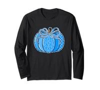 Coquette Bow Blue Pumpkin Preppy Diabetes Concientización Manga Larga