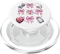 Coquette Bow Cardiac Nurse CVICU UCI CICU Enfermería de cardiología PopSockets PopGrip para MagSafe