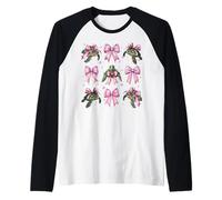 Coquette Bow con forma de tortuga marina, animal del océano, cinta rosa, niña Camiseta Manga Raglan