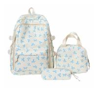 Coquette Bow Cute Kawaii Backpack Set Blue | Backpack set with lunch box and pencil pouch - chic bow design, kawaii preppy style, 30x42x13cm