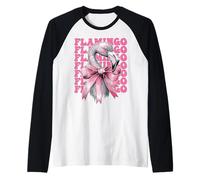 Coquette Bow Flamingo Animal Niña Mamá Día de la Madre Rosa Camiseta Manga Raglan