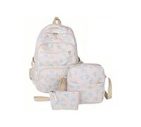 Coquette Bow - Juego de 3 mochilas para niñas, mochila con lazo coquete, bonitas mochilas kawaii, mochilas de nailon Kawaii Coquette, Blanco y azul., L