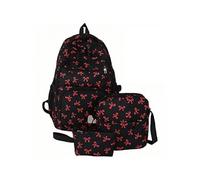 Coquette Bow - Juego de 3 mochilas para niñas, mochila con lazo coquete, bonitas mochilas kawaii, mochilas de nailon Kawaii Coquette, negro/rojo, L