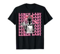 Coquette Bow Lunch Lady Cafetería Trabajadora Niña Mamá Mamá Rosa Camiseta