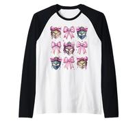 Coquette Bow Mardi Gras Carnaval Máscara Rosa Cinta Niña Mamá Camiseta Manga Raglan
