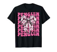 Coquette Bow Pingüino Animal Niña Mamá Mamá Día de la Madre Rosa Camiseta
