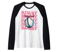 Coquette Bow Rugby Jugador Equipo Chica Mamá Día de la Madre Rosa Camiseta Manga Raglan