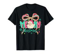 Coquette Bow Santa Preppy Christmas Bow Merry Christmas Camiseta