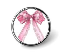Coquette - Broche redondo de lazo de encaje rosa acuarela para hombres y mujeres, insignia, collar, vestido, chaqueta, mochila, accesorios