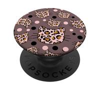 Coquette Cara de Gato de Guepardo súper Linda Rosa y marrón PopSockets PopGrip Adhesivo