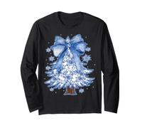 Coquette Chinoiserie Árbol de Navidad Arco Azul Preppy Toile Manga Larga