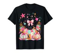 Coquette Halloween Preppy Stripe Spooky Girls Black Cat Boo Camiseta
