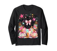 Coquette Halloween Preppy Stripe Spooky Girls Black Cat Boo Manga Larga