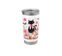 Coquette Halloween Preppy Stripe Spooky Girls Black Cat Boo Vaso térmico de acero inoxidable de doble pared