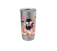 Coquette Halloween Preppy Stripe Spooky Girls Black Cat Boo Vaso térmico de acero inoxidable de doble pared