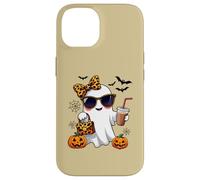 Coquette Leopard Ghost Girl Café Halloween Bougie Woman Carcasa para iPhone 14