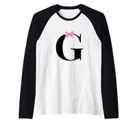 Coquette Monogram Letter G with Pink Bow Initial Name Camiseta Manga Raglan