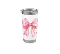 Coquette Pink Bow Acuarela Niñas Lazo Rosa Grande Suave Mujer Vaso térmico de acero inoxidable de doble pared