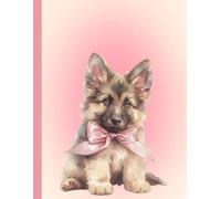 Coquette Pink German Shepherd Puppy Journal Notebook - Cute Aesthetic Writing Notebook with 120 Ruled Pages | Large 8.5” x 11” Matte Cover