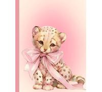 Coquette Pink Ribbon Leopard Cub Aesthetic Journal Notebook - Cute Pastel Animal Print Writing Notebook with 120 Ruled Pages | Large 8.5” x 11” Matte Cover