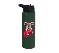 Coquette Red Cherry and Pink Bows Preppy Design for Girls Stainless Steel Insulated Water Bottle