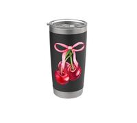 Coquette Red Cherry and Pink Bows Preppy Design for Girls Vaso térmico de acero inoxidable de doble pared