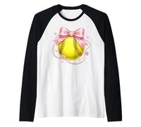 Coquette Softball Lindo Lazo Rosa Collar De Perlas Estética Camiseta Manga Raglan