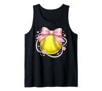 Coquette Softball Lindo Lazo Rosa Collar De Perlas Estética Camiseta sin Mangas