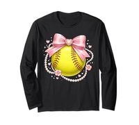 Coquette Softball Lindo Lazo Rosa Collar De Perlas Estética Manga Larga