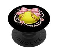 Coquette Softball Lindo Lazo Rosa Collar De Perlas Estética PopSockets PopGrip Adhesivo