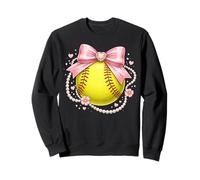 Coquette Softball Lindo Lazo Rosa Collar De Perlas Estética Sudadera